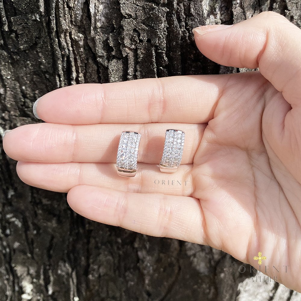 Classic 6.3mm Fancy Five Row Diamond Huggie Earrings - Image 2