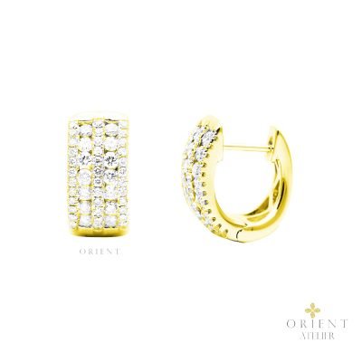 Classic 6.3mm Fancy Five Row Gold Diamond Huggie Earrings