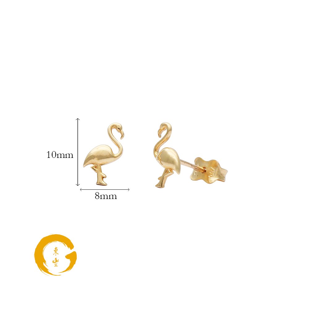 18K Yellow Gold Mini Shiny Flamingo Ear Studs - ONLINE EXCLUSIVE - Image 2