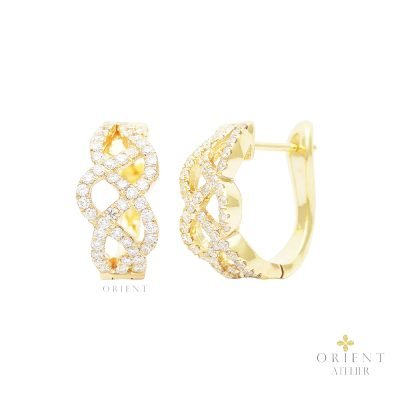 Swirling Lines Diamond Gold Huggie Earrings