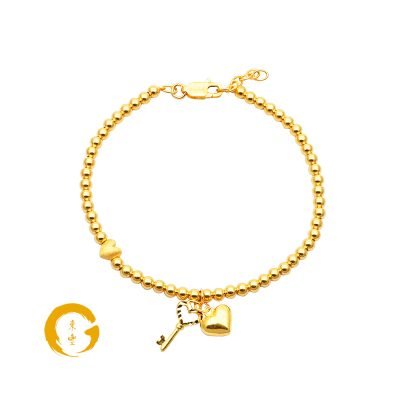 916 Gold Key To My Heart Polished Bracelet