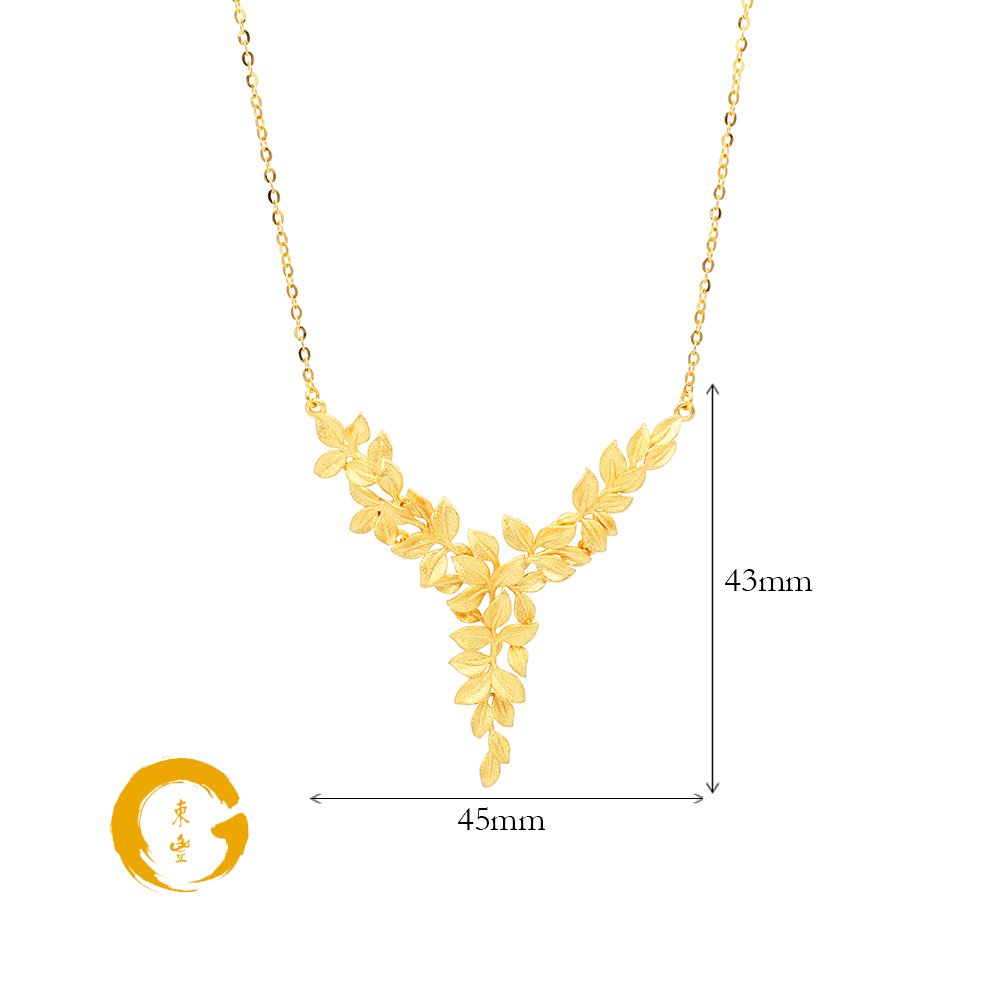 916 Gold Cascading Foliage Leaves Necklace - Image 3