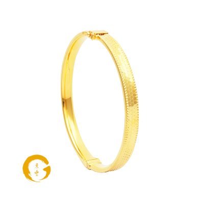 916 Gold Honeycomb With Shiny Round Edges Modern Bangle Width 5.7mm