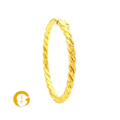 916 Gold Chunky Twisted Rope Hollow Bangle Width 5mm