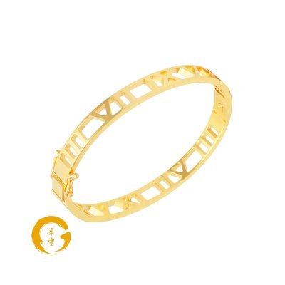 916 Gold Luxe Roman Numeral Oval Bangle Width 6mm