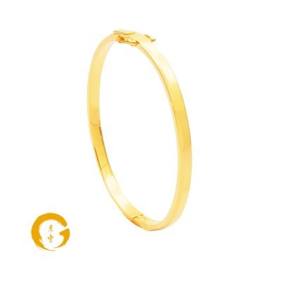 916 Gold Classic Beveled Edge Polished Oval Bangle Width 4mm